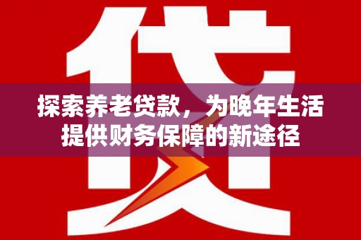 宁江探索养老贷款，为晚年生活提供财务保障的新途径